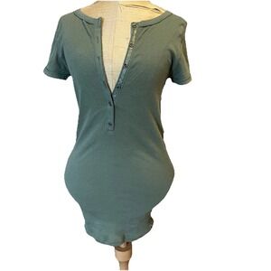 Y2K American Eagle Henley top Women Small Green Ribbed Plunge Bella NEW